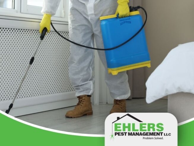 A pest control technician treats a house after an urgent pest control call.